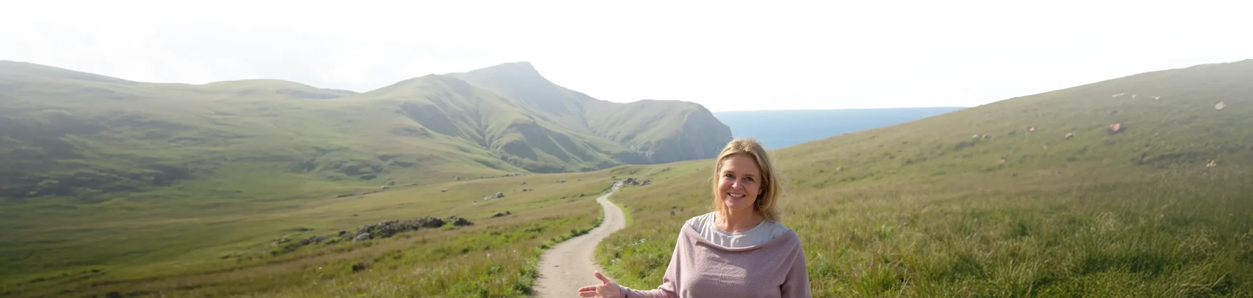 Caroline welcoming you onto the path